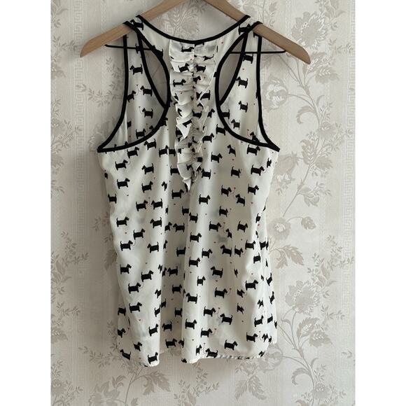 Scottie Dog Tank Top Sz M Ruffled Racer Back Cream Black Coquette Candie’s Heart - Picture 2 of 8